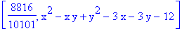 [8816/10101, x^2-x*y+y^2-3*x-3*y-12]